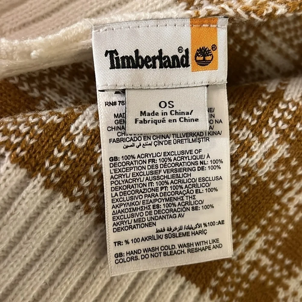 NWOT Timberland caramel tan & ivory plaid winter scarf